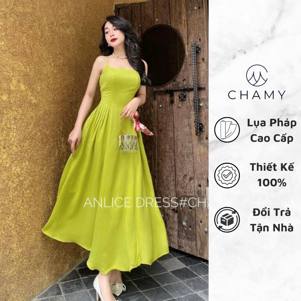 Đầm Nữ 𝐂𝐇𝐀𝐌𝐘 Anlice Dáng Xòe Bay Bổng Phối Màu Cực Sáng Da Chất Lụa Pháp Mềm Mướt