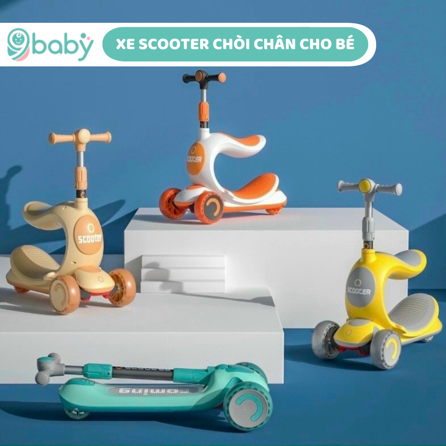 Xe scooter chòi chân cho bé 3in1 trượt tập đi đồ chơi trẻ em 1-6 tuổi có tay đẩy bánh xe phát sáng 808