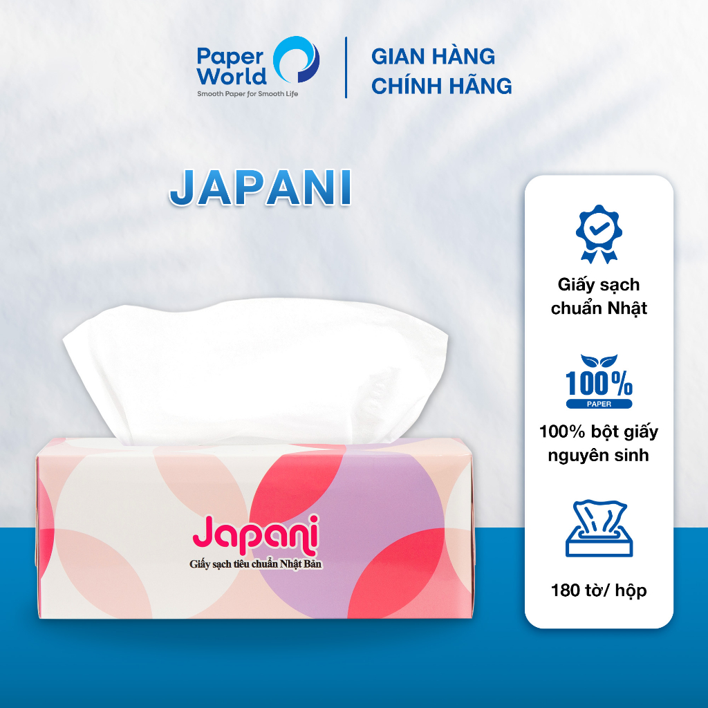 Hộp khăn giấy rút 180 tờ JAPANI SILK | Thế Giới Giấy | Giấy lụa 2 lớp mềm mịn | JPS180.