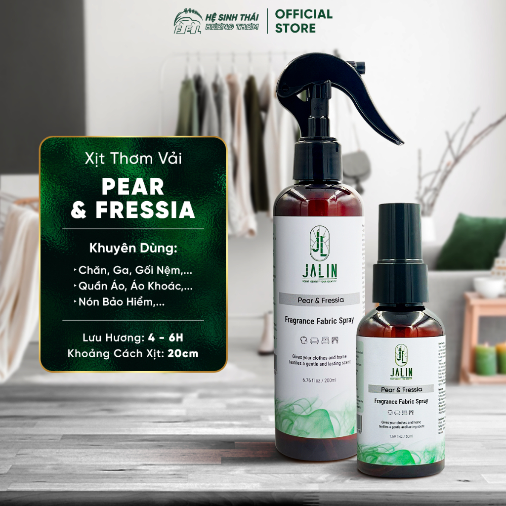Tinh Dầu Xịt Thơm Vải Jalin Pear & Fressia (Hương Hoa Hồng & Chanh Xanh) - 50ml/200ml