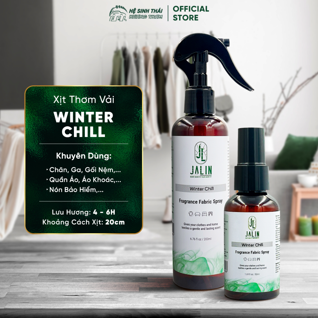 Tinh Dầu Xịt Thơm Vải Jalin Winter Chill (Hương Hổ Phách & Chanh) - 50ml/200ml