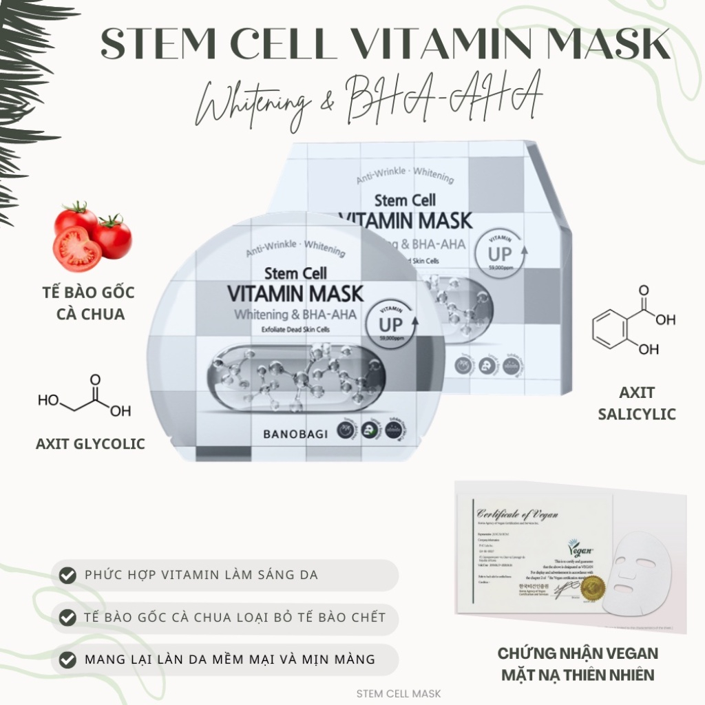 Mặt Nạ Dưỡng Ẩm Trắng Da BANOBAGI Stem Cell Vitamin Mask 30ml Daily Beauty