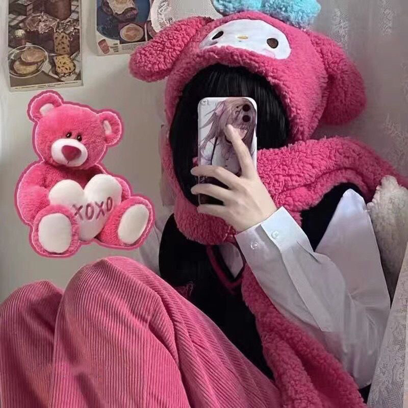 Mũ len Kuromi Sanrio kèm khăn choàng cổ và găng tay giữ ấm 3in1 Footmade