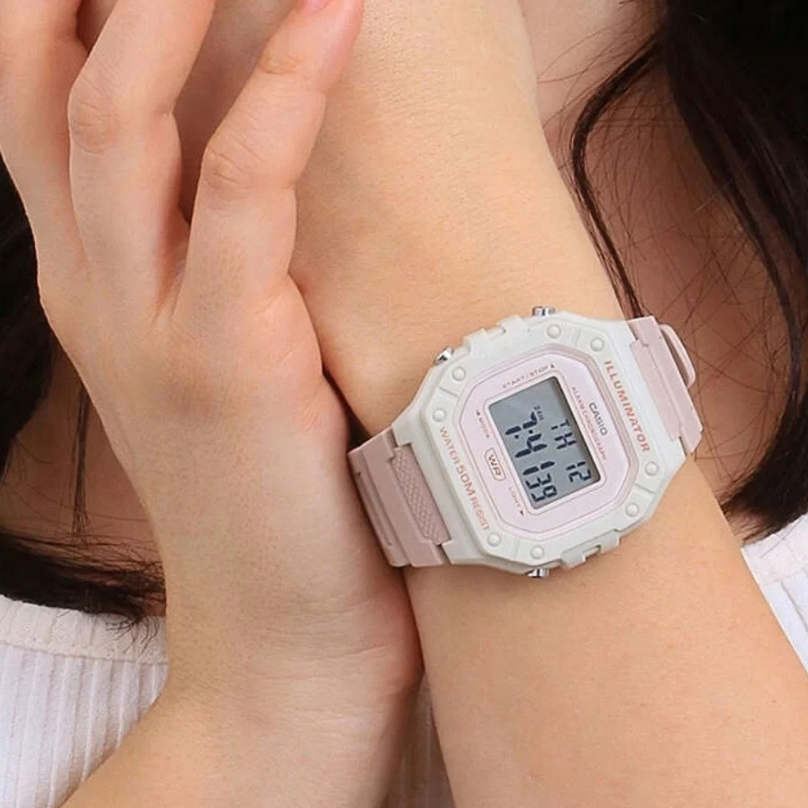 Đồng hồ Casio nữ điện tử W-218HC-4A2VDF dây cao su chính hãng