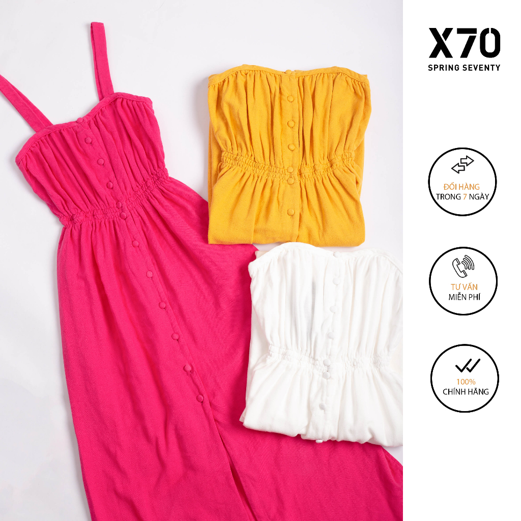 Đầm Nữ Linen Kiểu Dáng Hai Dây Thiết Kế Thun Eo Đính Nút Thời Trang X70 - 00880016 00880008