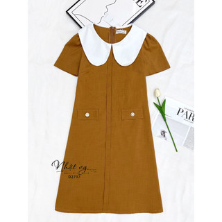 Đầm suông bigsize Maihouse công sở cổ tròn phối bèo cổ chất linen phù hợp du lịch họp mặt - D2797