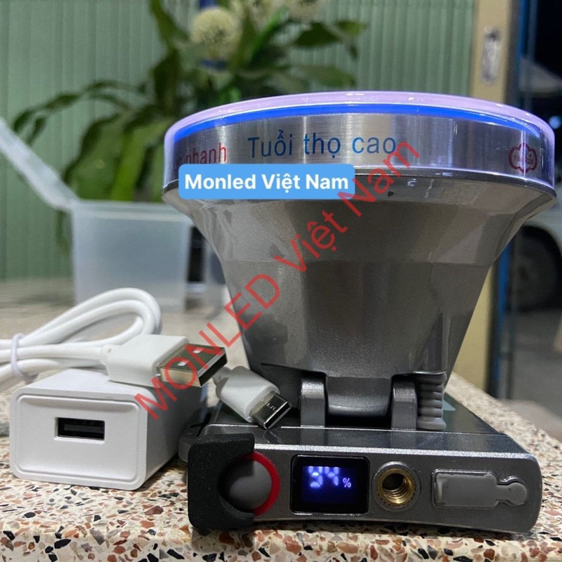 Đèn đội PIN siêu mỏng có đồng hồ hiển thị % PIN và sạc nhanh, mã MONLED88