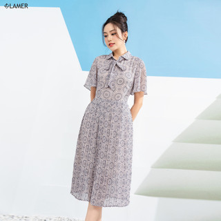 Đầm LAMER Dập Ly Cổ Nơ Tay Xòe L63L22H075
