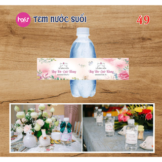 Tem dán chai nước suối 355ml đám cưới hỏi sinh nhật tiệc party hafu house
