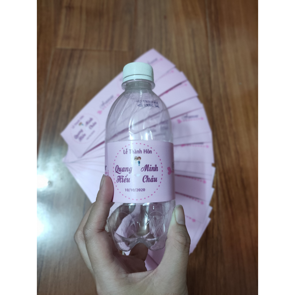 TEM DÁN CHAI NƯỚC SUỐI 355ml ĐÁM CƯỚI HỎI SINH NHẬT TIỆC PARTY HAFU HOUSE