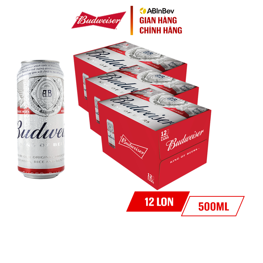 Combo 3 Thùng 12 Lon Bia Budweiser (500ml/lon) [DATE 23/2/2024]