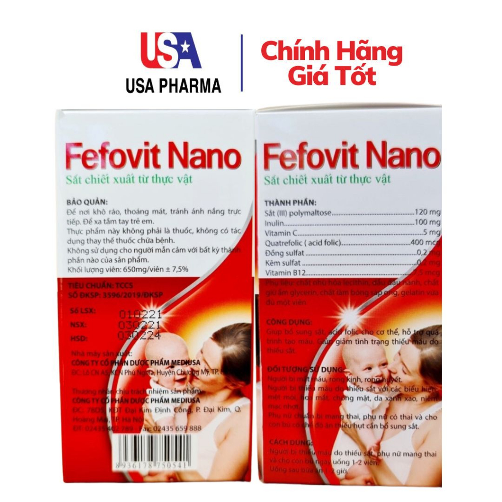 Viên Uống Chiết Xuất Từ Thực Vật FEFOVIT NANO Bổ Sung Sắt, Tăng Cường Lưu Thông Máu Cho Phụ Nữ Mang Thai - Hộp 100 viên