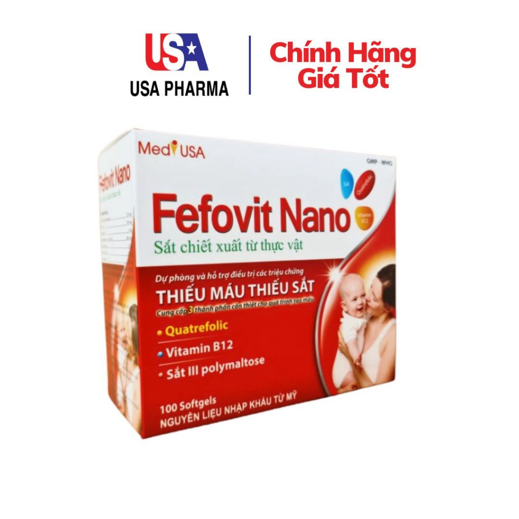 Viên Uống Chiết Xuất Từ Thực Vật FEFOVIT NANO Bổ Sung Sắt, Tăng Cường Lưu Thông Máu Cho Phụ Nữ Mang Thai - Hộp 100 viên