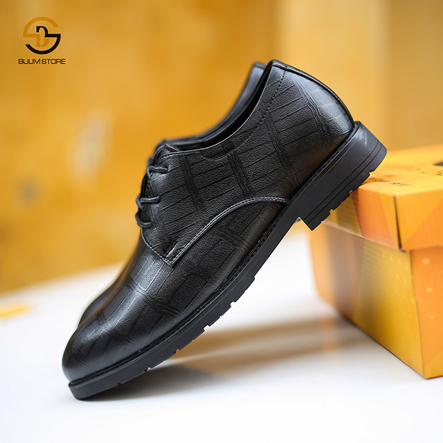 Giày da nam BS07 Derby buộc dây kiểu giày tây công sở, Derby nam BS07 bằng da bò 100% nhập khẩu đế cao su tăng chiều cao