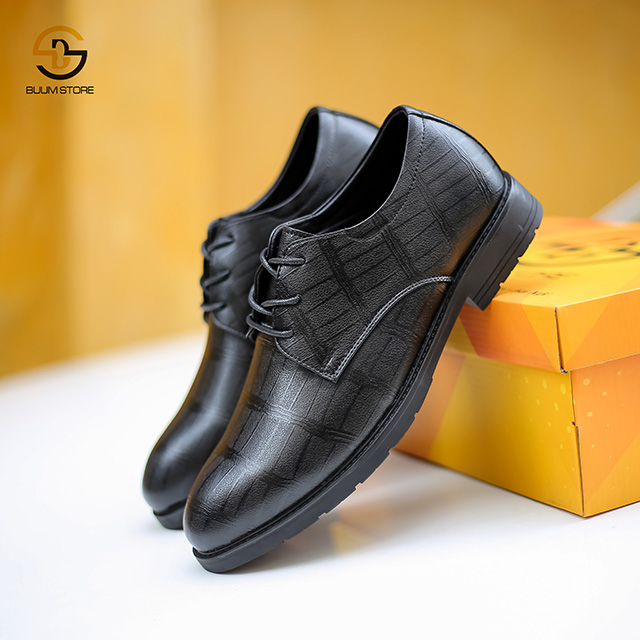 Giày da nam BS07 Derby buộc dây kiểu giày tây công sở, Derby nam BS07 bằng da bò 100% nhập khẩu đế cao su tăng chiều cao
