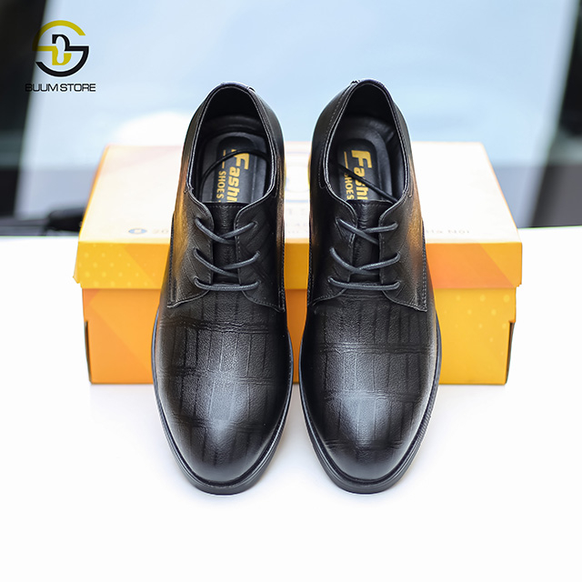 Giày da nam BS07 Derby buộc dây kiểu giày tây công sở, Derby nam BS07 bằng da bò 100% nhập khẩu đế cao su tăng chiều cao
