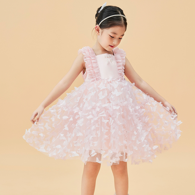 Váy công chúa bé gái ILABY phối hình 3D nhún tùng chất liệu tơ ánh phối tutu cho bé 10-27kg