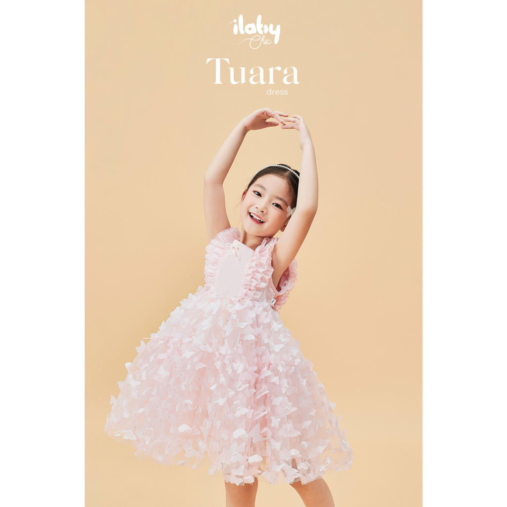 Váy công chúa bé gái ILABY phối hình 3D nhún tùng chất liệu tơ ánh phối tutu cho bé 10-27kg