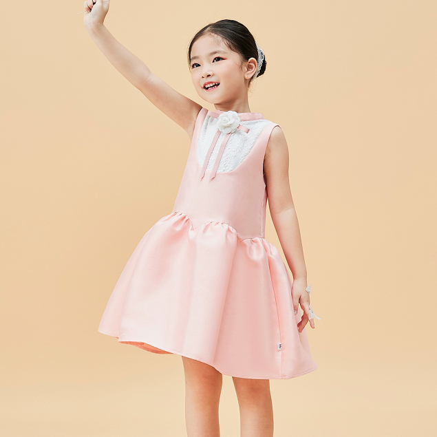 Váy công chúa bé gái ILABY cổ tàu phối ren nơ chất liệu tafta kèm lót lụa habuta mềm mại cho bé 10-35kg