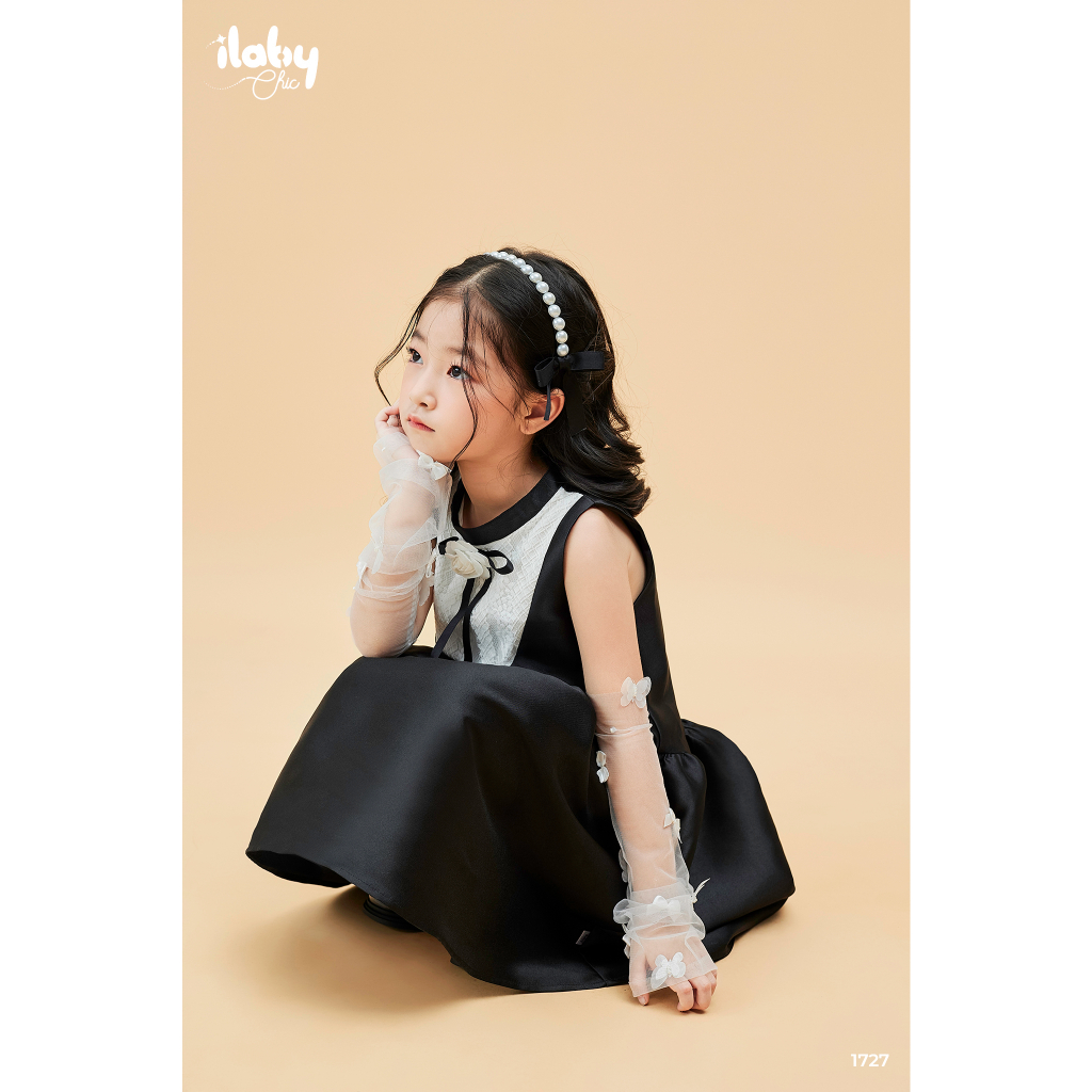 Váy công chúa bé gái ILABY cổ tàu phối ren nơ chất liệu tafta kèm lót lụa habuta mềm mại cho bé 10-35kg