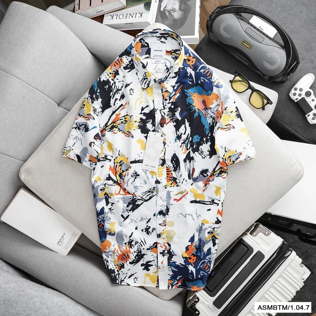 ÁO SƠ MI CỘC TAY BTM STUDIOS CHẤT COTTON IN HỌA TIẾT TRẺ TRUNG - MÃ 04.5