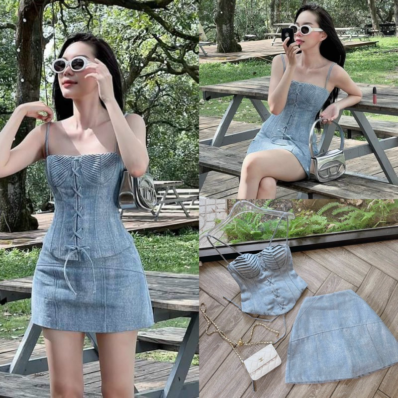 SET CHÂN VÁY MIDI KÈM THUN