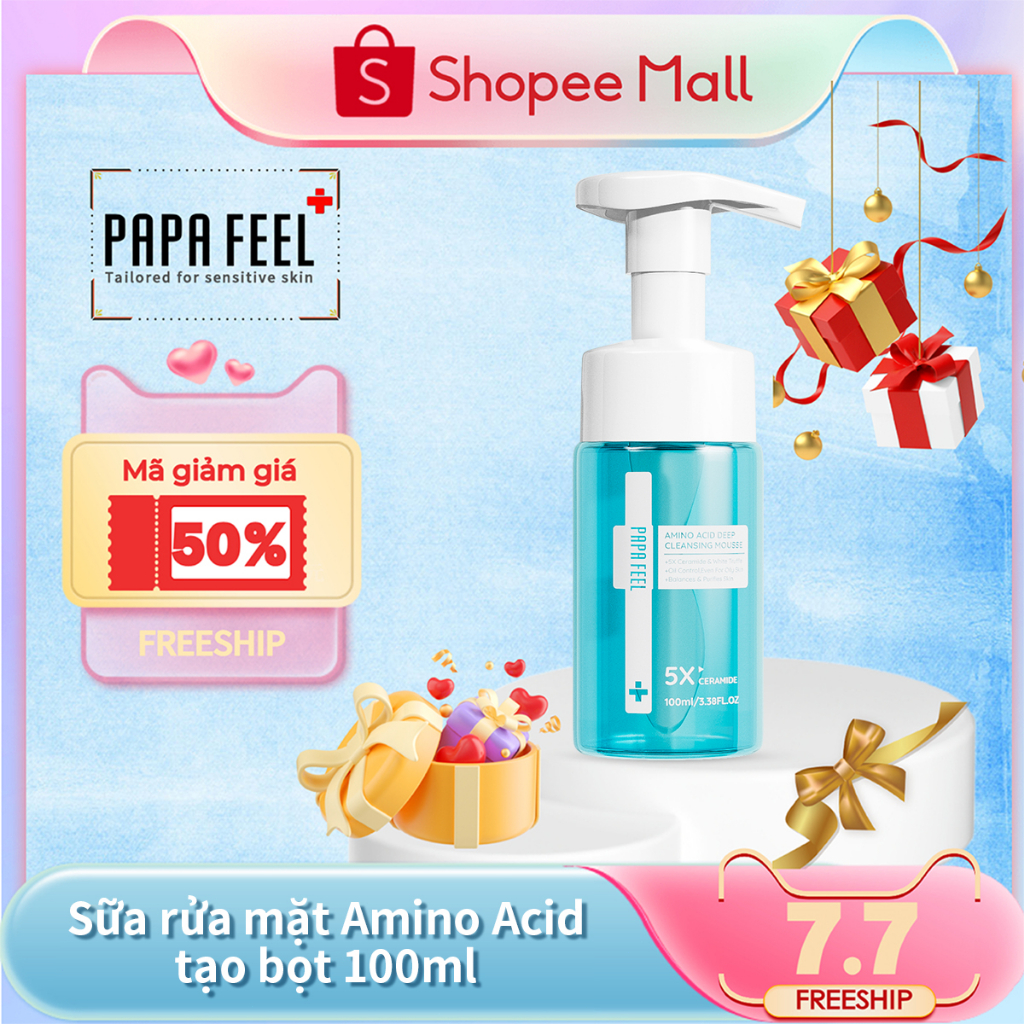 PAPA FEEL Sữa rửa mặt Amino Acid tạo bọt làm sạch sâu dành cho da nhạy cảm 100ml