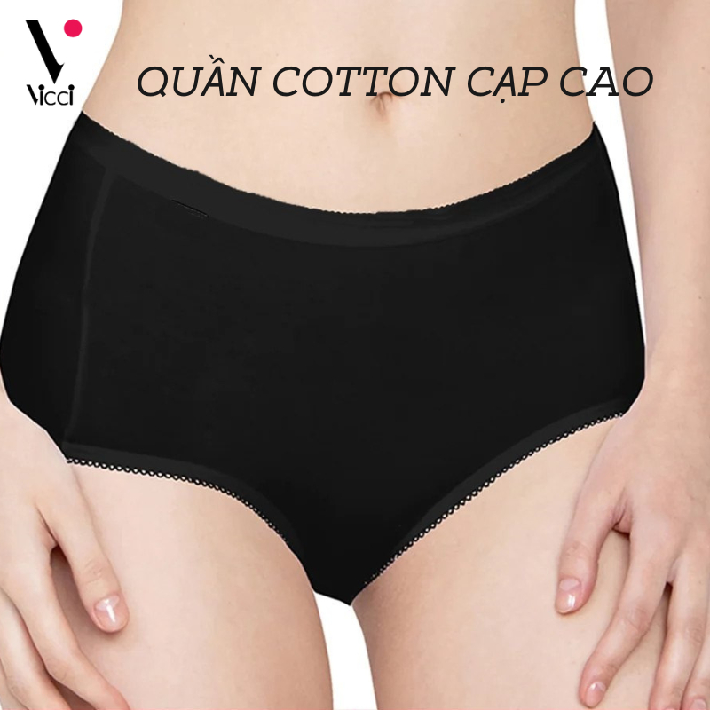 Quần lót nữ cotton cao cấp lưng cao gen nhẹ Vicci 105 mềm mại, êm ái, kháng khuẩn khử mùi màu Đen