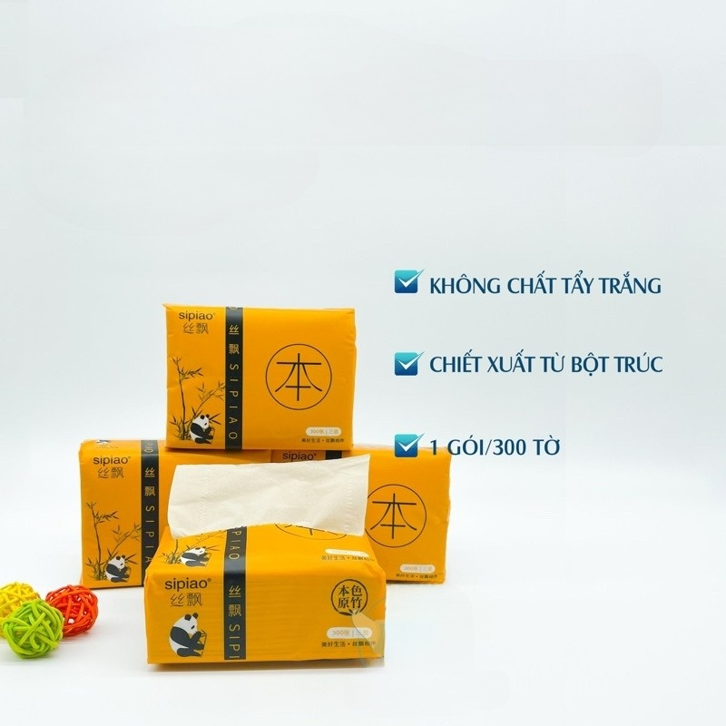 Giấy Ăn Gấu Trúc SIPIAO 6021/ Giấy Trúc  Khăn Giấy Rút Nội Địa Trung Thùng 30 Gói/300 Tờ Siêu Dai SP001813