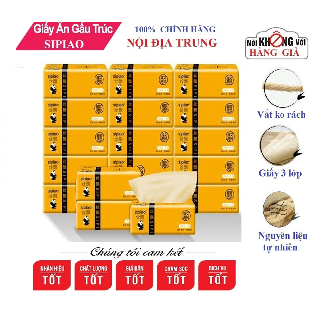 Giấy Ăn Gấu Trúc SIPIAO 6021/ Giấy Trúc  Khăn Giấy Rút Nội Địa Trung Thùng 30 Gói/300 Tờ Siêu Dai SP001813