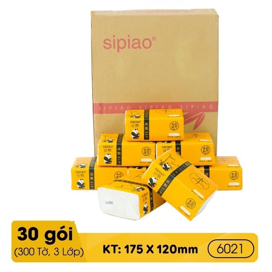 Giấy Ăn Gấu Trúc SIPIAO 6021/ Giấy Trúc  Khăn Giấy Rút Nội Địa Trung Thùng 30 Gói/300 Tờ Siêu Dai SP001813