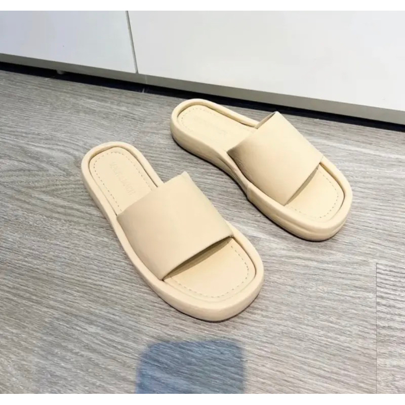 Dép bánh mì nữ quai ngang đế bệt mút bản 3cm si sáp phom tròn mới, Xăng đan đế bằng dép lê đi dạo phố đi bộ trong nhà