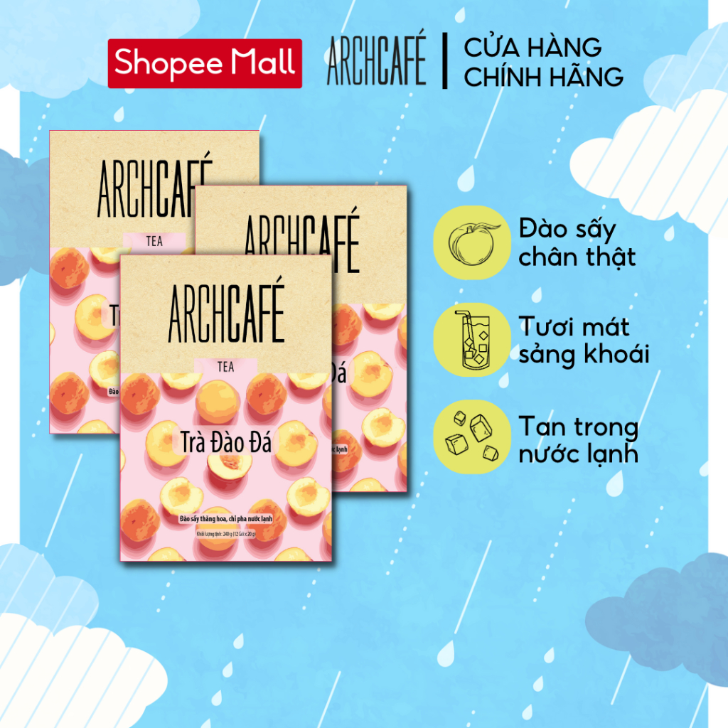 Combo 3 Trà Đào Đá - Trà trái cây hoà tan Archcafé (hộp 12 gói x 20g)
