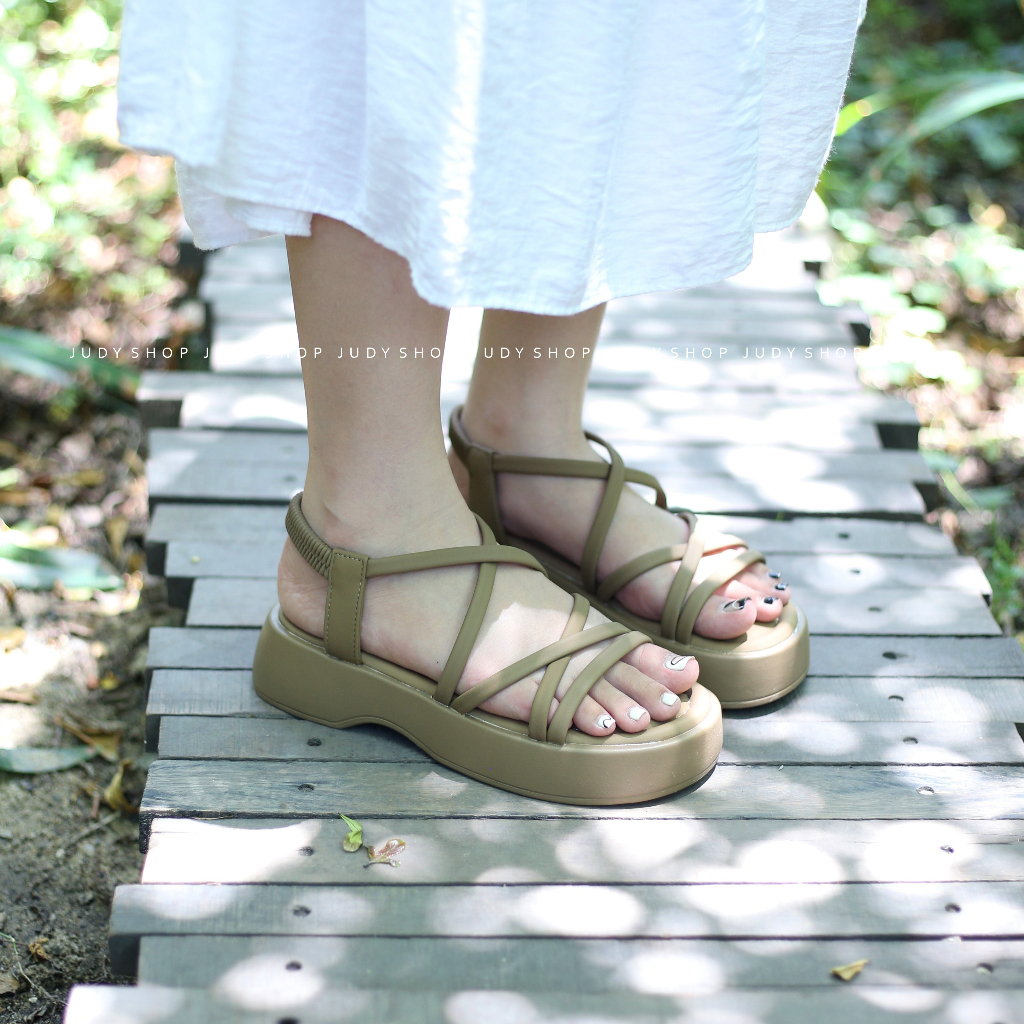 Giày Bánh Mì - Giày Sadanl Nữ Dây Chéo Da Mềm Đế Độn Cao 4p