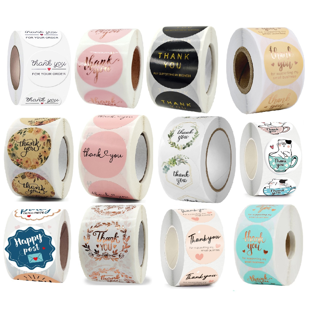 Cuộn 500 nhãn dãn cảm ơn, sticker thank you, tem vuông thank you, tem cảm ơn nhiều mẫu