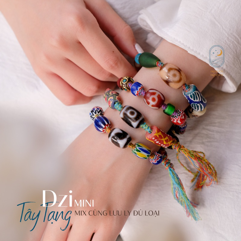 Vòng Tay Dzi Tây Tạng mix chỉ ngũ sắc và charm Lưu Ly - Dzi Chuẩn Tạng Đã Gia Trì