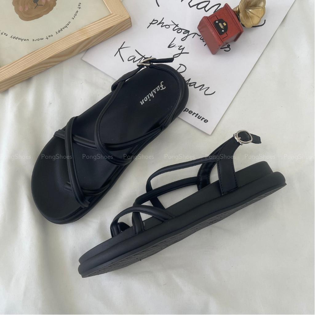 Sandal dây chéo đế bằng Pong Shoes - FULL BOX - Mã 1589