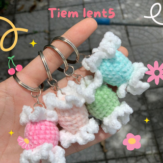Móc khoá len viên kẹo đủ màu ảnh thật