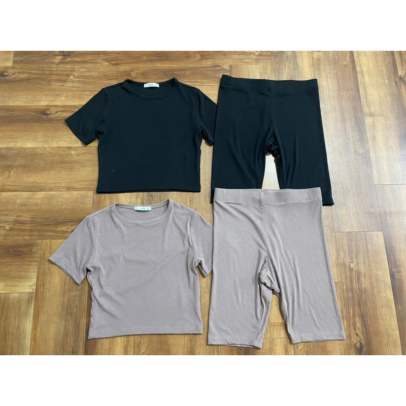 Set áo thun kèm quần biker chất thun gân