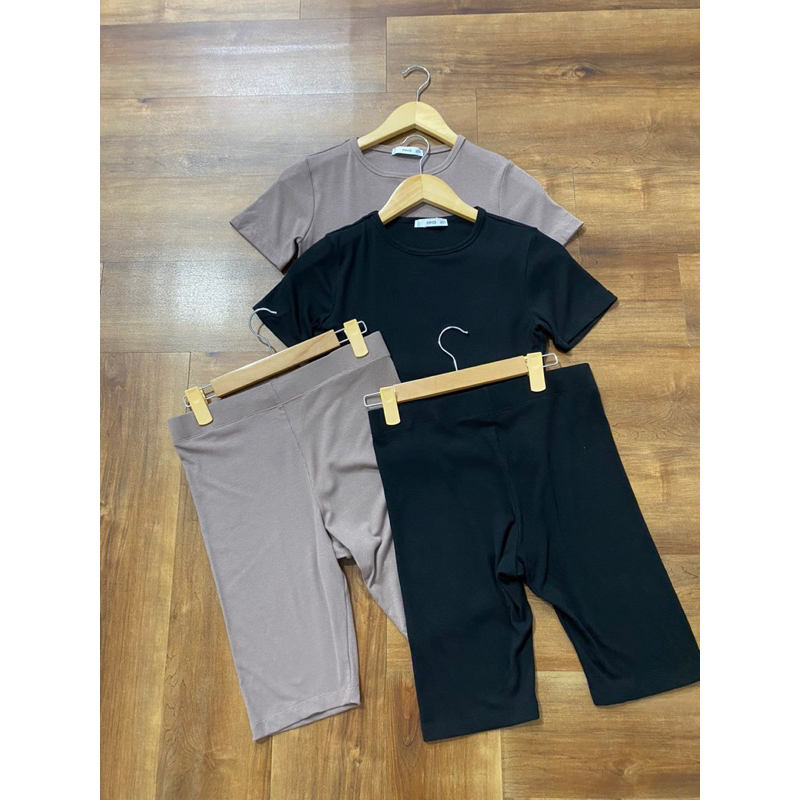 Set áo thun kèm quần biker chất thun gân