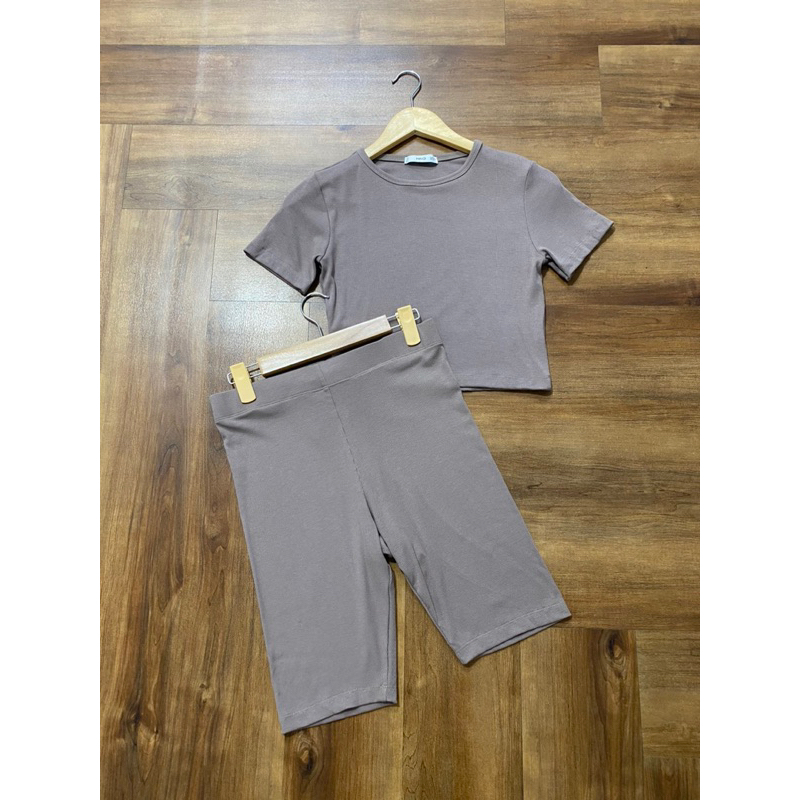 Set áo thun kèm quần biker chất thun gân