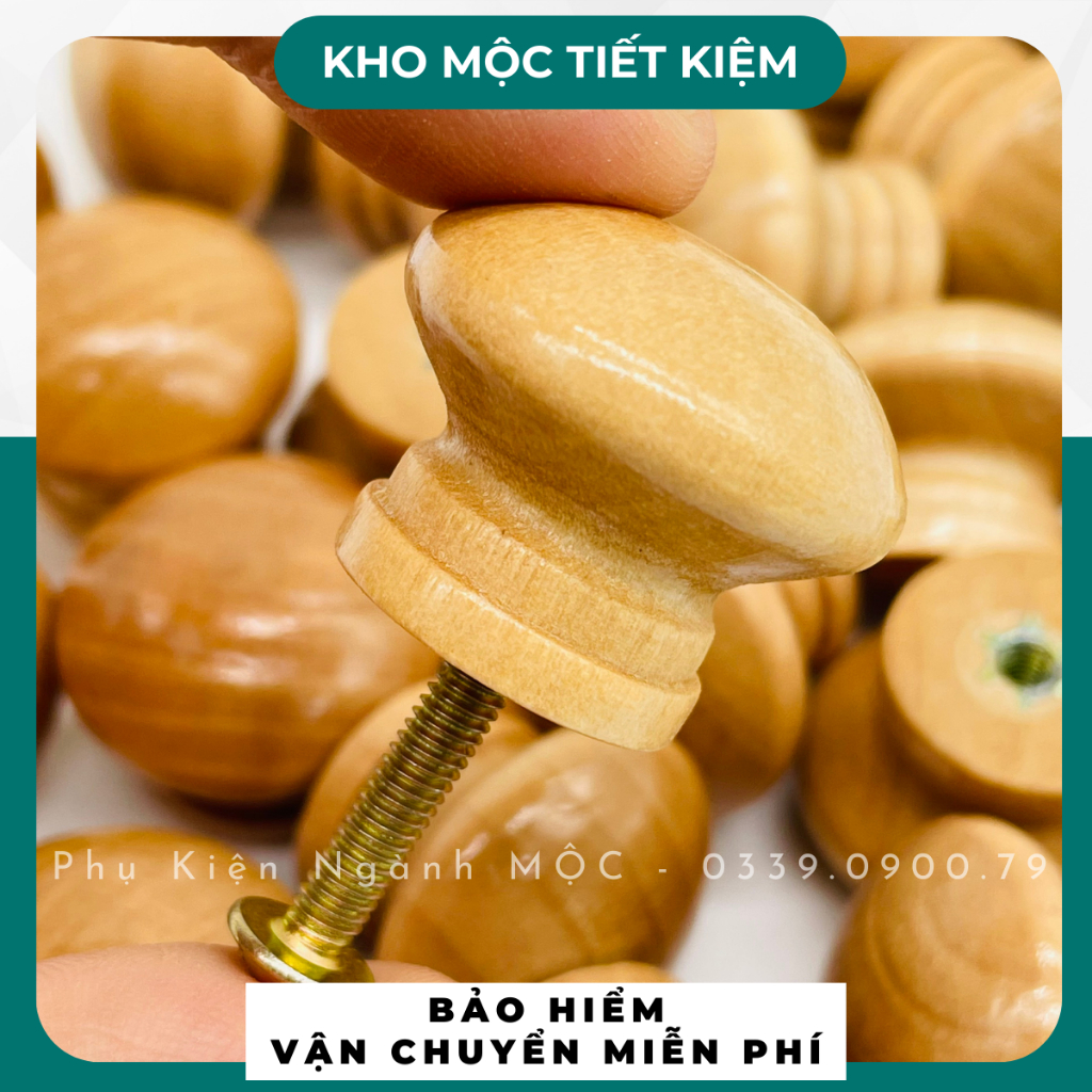 Tay nắm cửa tủ gỗ tự nhiên, gù gỗ tròn gắn hộc kéo, núm gỗ tròn KMTK TN1880
