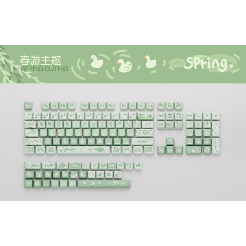 Keycap High XDA | Cherry Spring Outing cho bàn phím cơ - siêu cute - 131 phím - Hộp và khay nhựa chuẩn