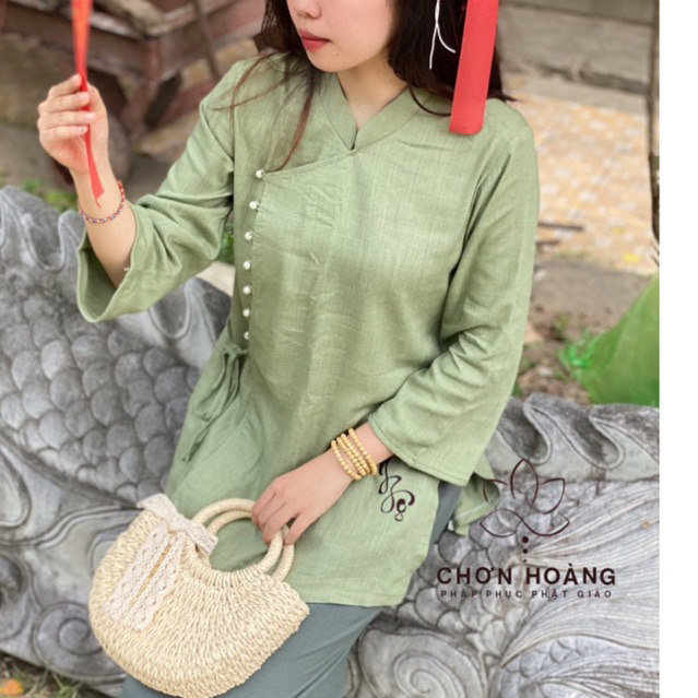 Bộ LINEN 7 Nút Ngọc - Đồ lam đi chùa [ Ảnh thật ]
