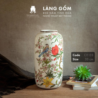 Bình hoa, lọ hoa vẽ tay Gốm sứ Bát Tràng cao cấp Men màu họa tiết Hoa đào dùng làm quà tặng, trang trí - Làng Gốm