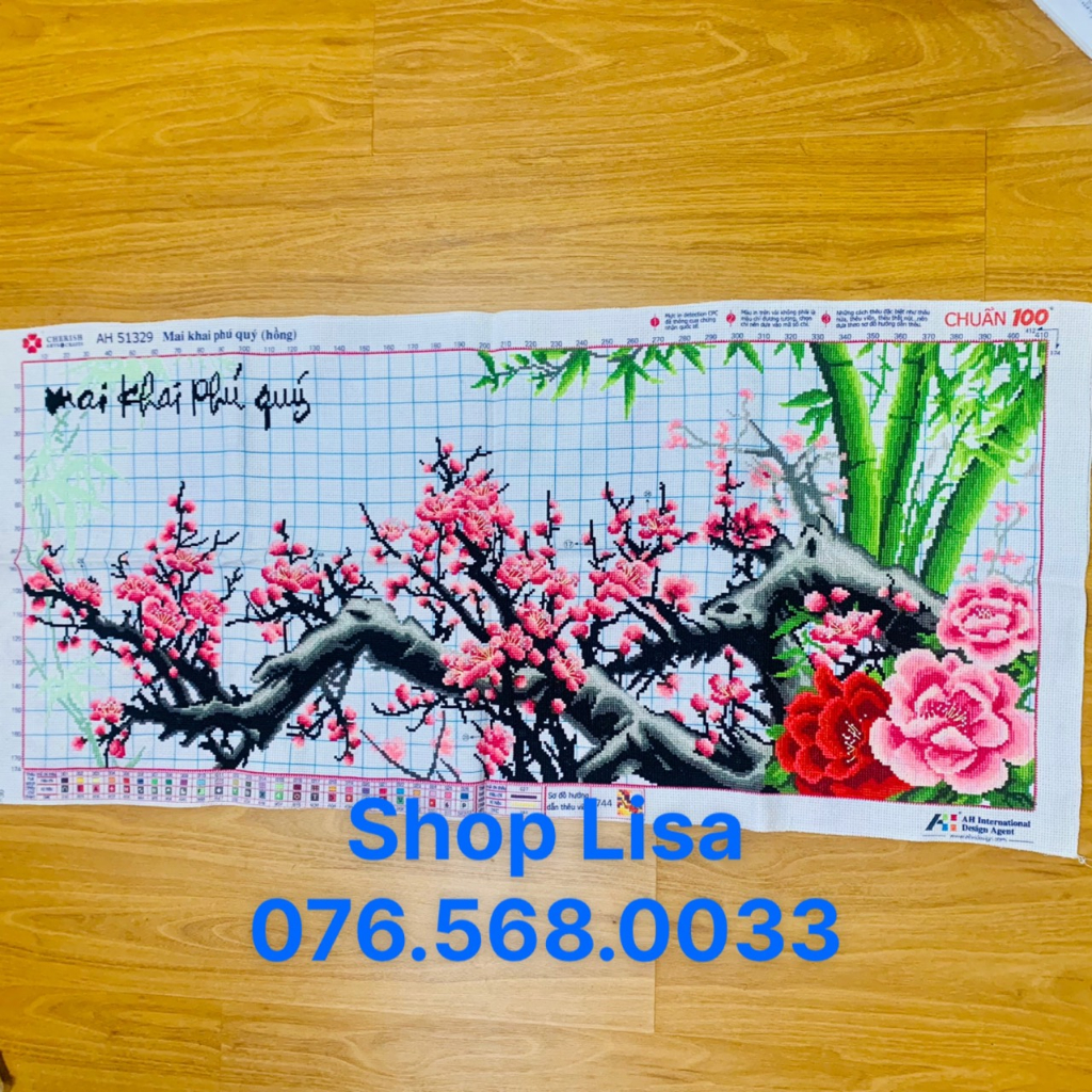 Tranh thêu chữ thập MAI KHAI PHÚ QUÝ đã thêu 98x45cm thành phẩm 51329
