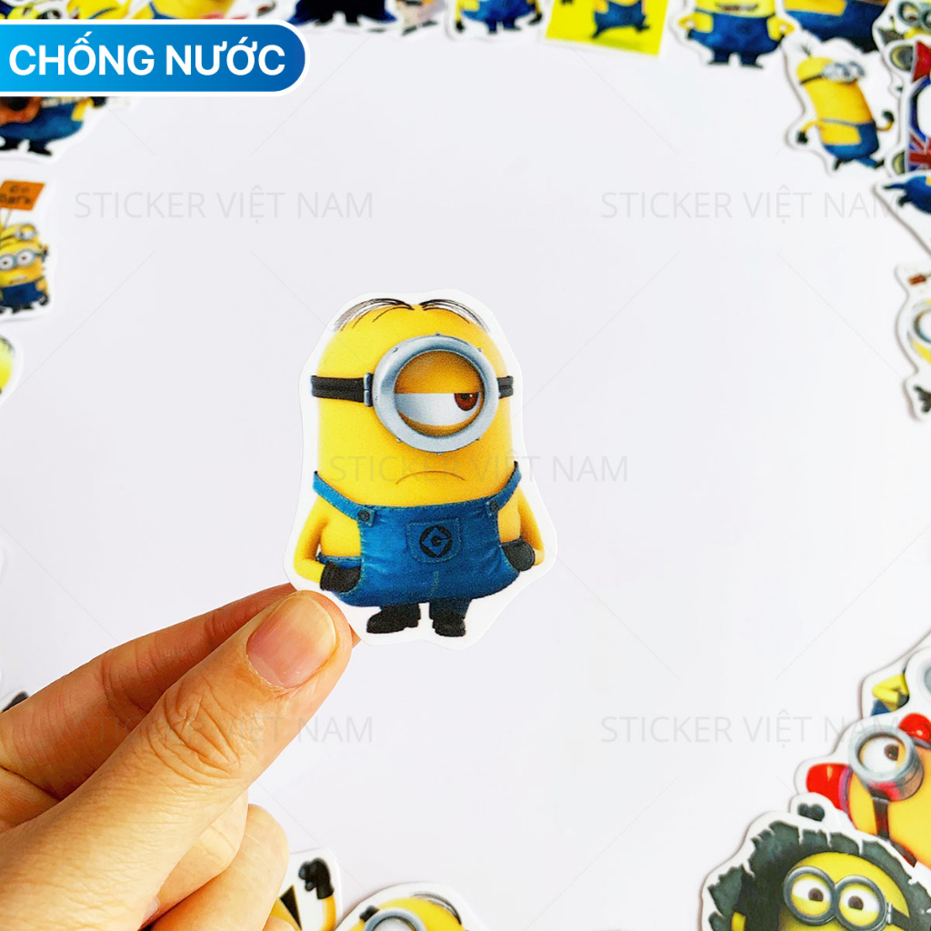 Sticker MINION dễ thương, hình dán decal  trang trí nón bảo hiểm, đàn guitar, laptop, vali, xe