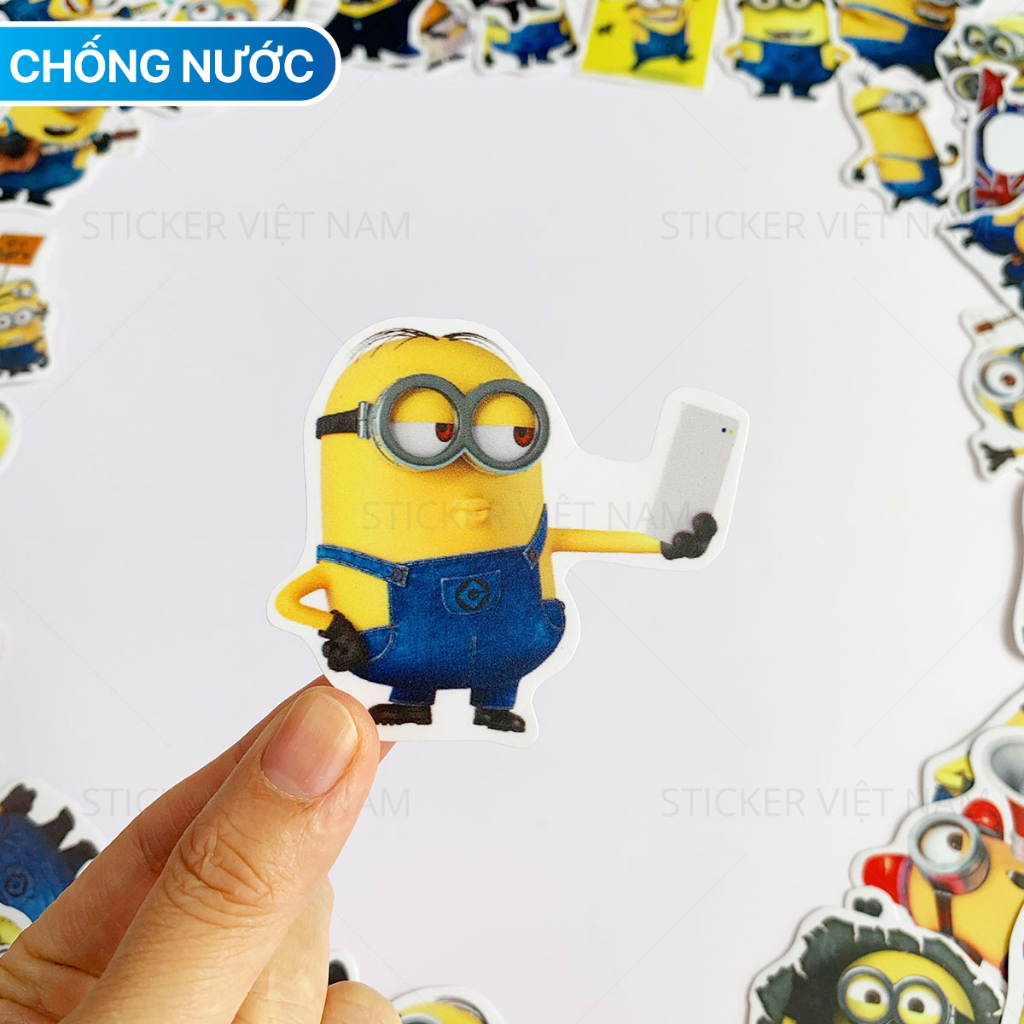 Sticker MINION dễ thương, hình dán decal  trang trí nón bảo hiểm, đàn guitar, laptop, vali, xe