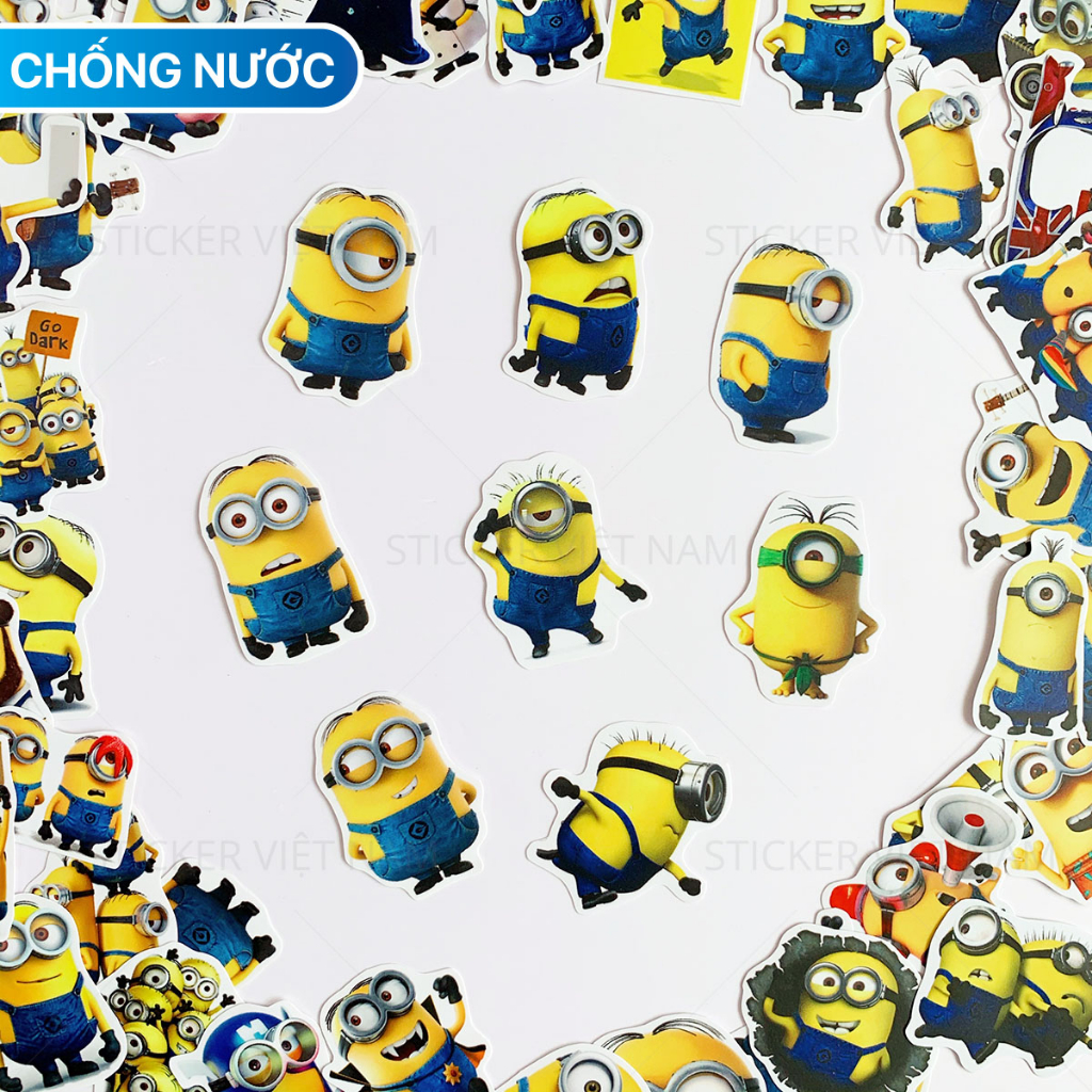 Sticker MINION dễ thương, hình dán decal  trang trí nón bảo hiểm, đàn guitar, laptop, vali, xe