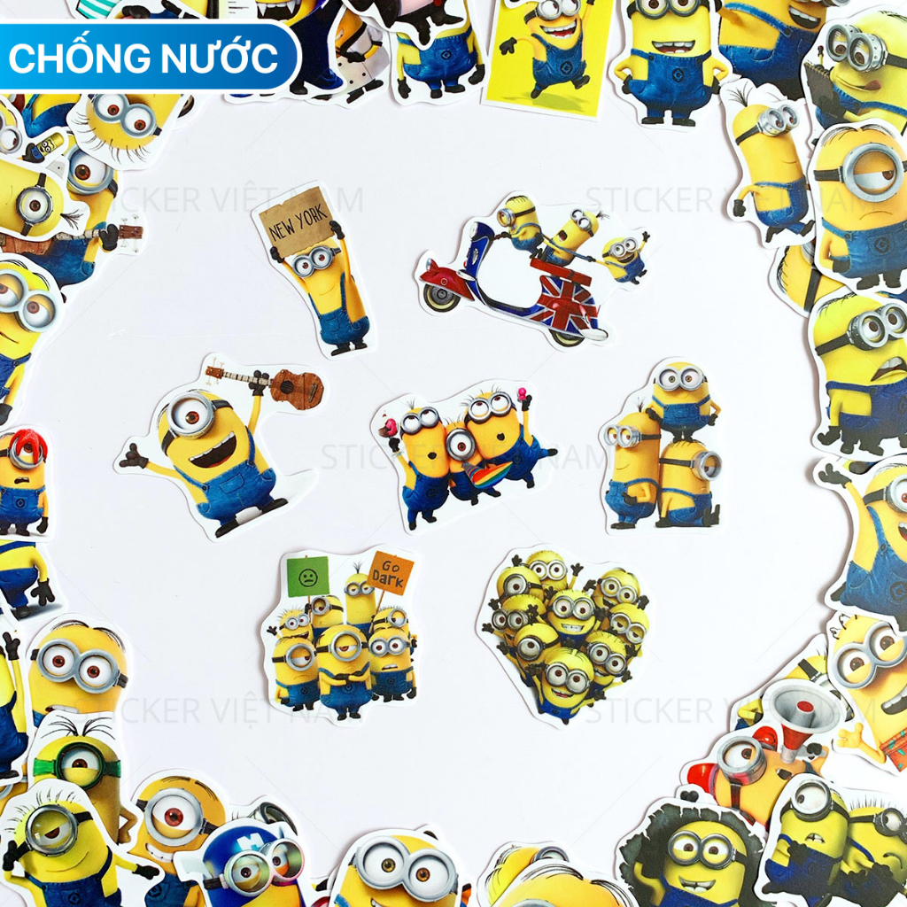 Sticker MINION dễ thương, hình dán decal  trang trí nón bảo hiểm, đàn guitar, laptop, vali, xe